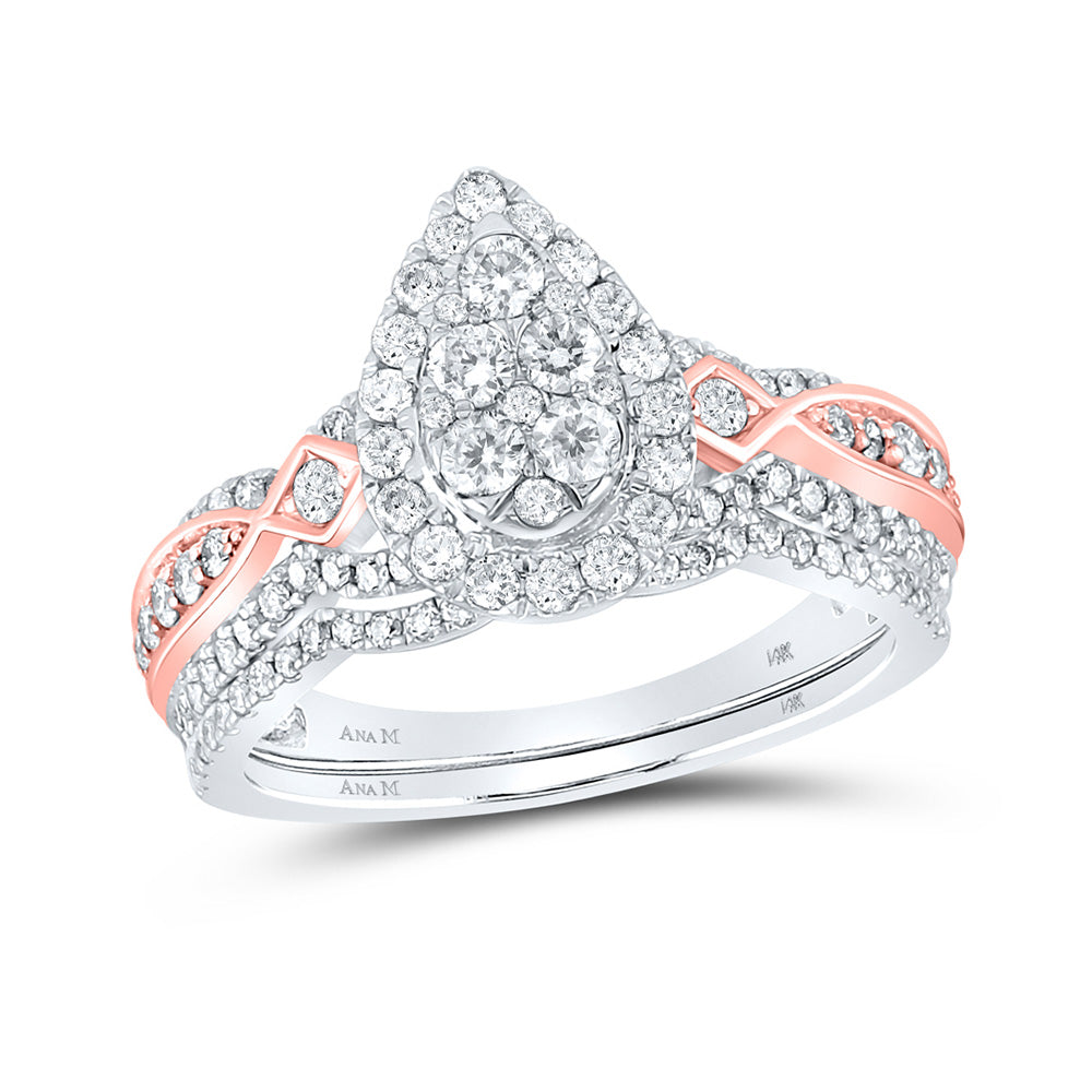 14kt Two-tone Gold Round Diamond Bridal Wedding Ring Band Set 1 Cttw