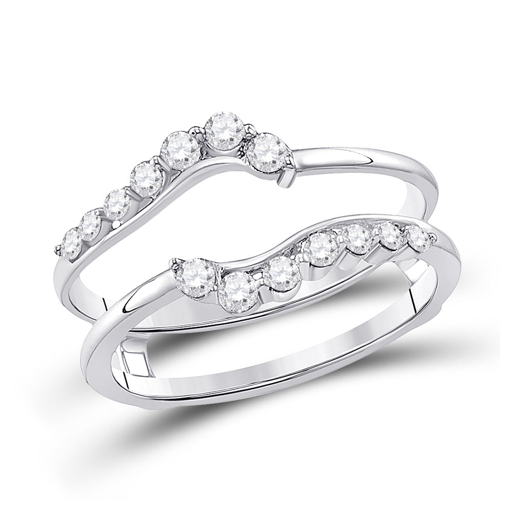 14kt White Gold Womens Round Diamond Journey Solitaire Enhancer Wedding Band 1/3 Cttw