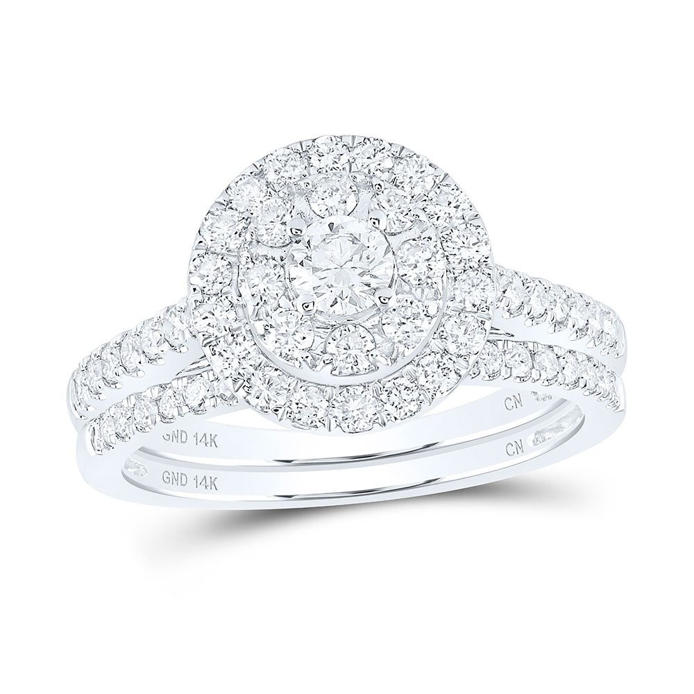 14kt White Gold Round Diamond Bridal Wedding Ring Band Set 1 Cttw