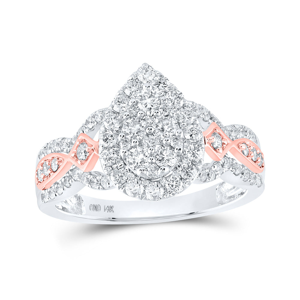 14kt Two-tone Gold Diamond Teardrop Cluster Bridal Wedding Engagement Ring 1 Cttw