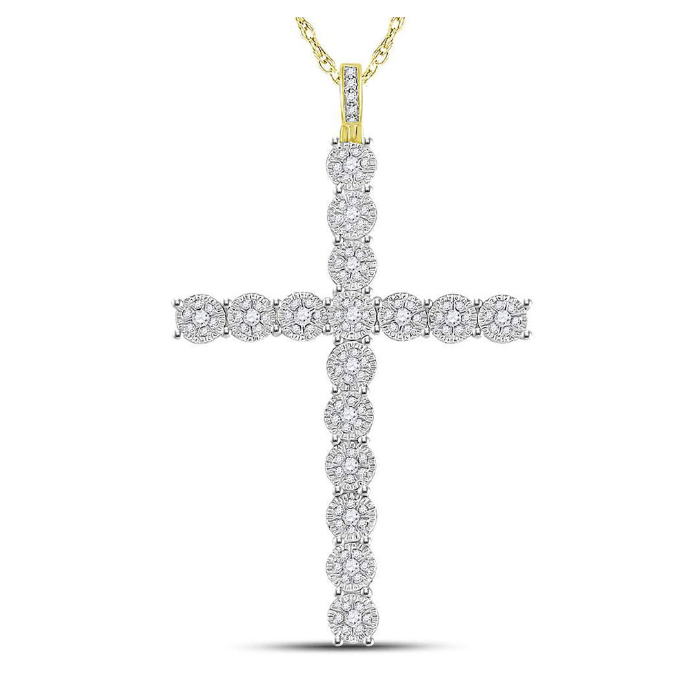 10kt Yellow Gold Mens Round Diamond Cross Charm Pendant 3/4 Cttw