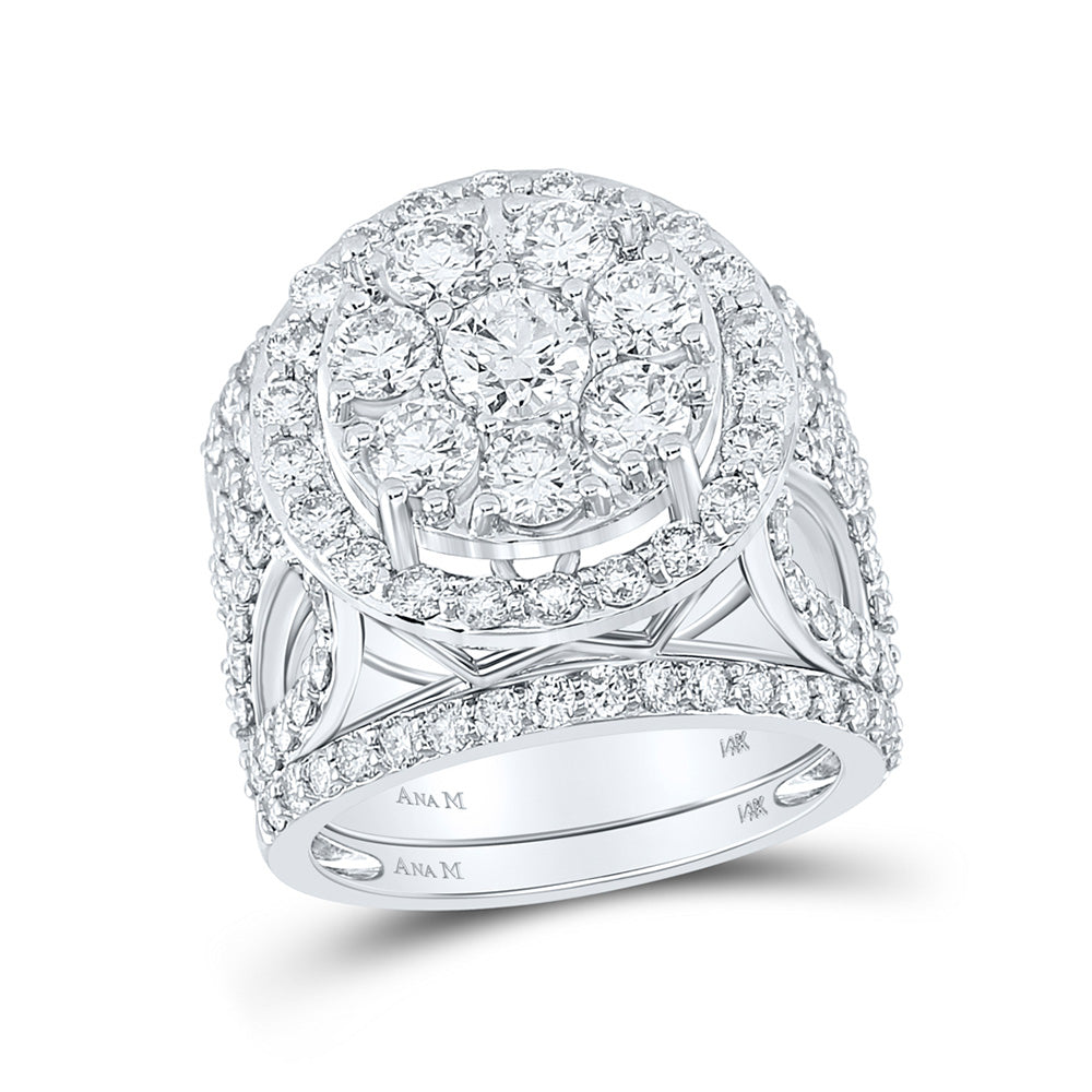 14kt White Gold Round Diamond Halo Bridal Wedding Ring Band Set 4 Cttw