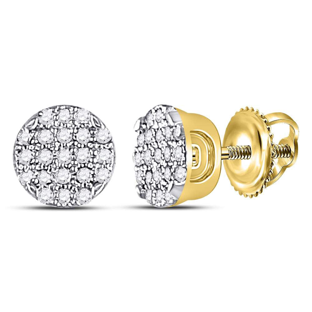 10kt Yellow Gold Mens Round Diamond Circle Cluster Earrings 1/8 Cttw