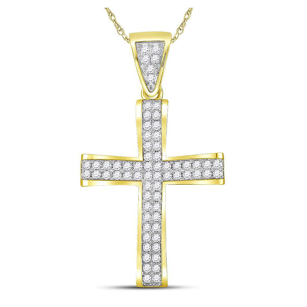 10kt Yellow Gold Mens Round Diamond Roman Cross Charm Pendant 1 Cttw