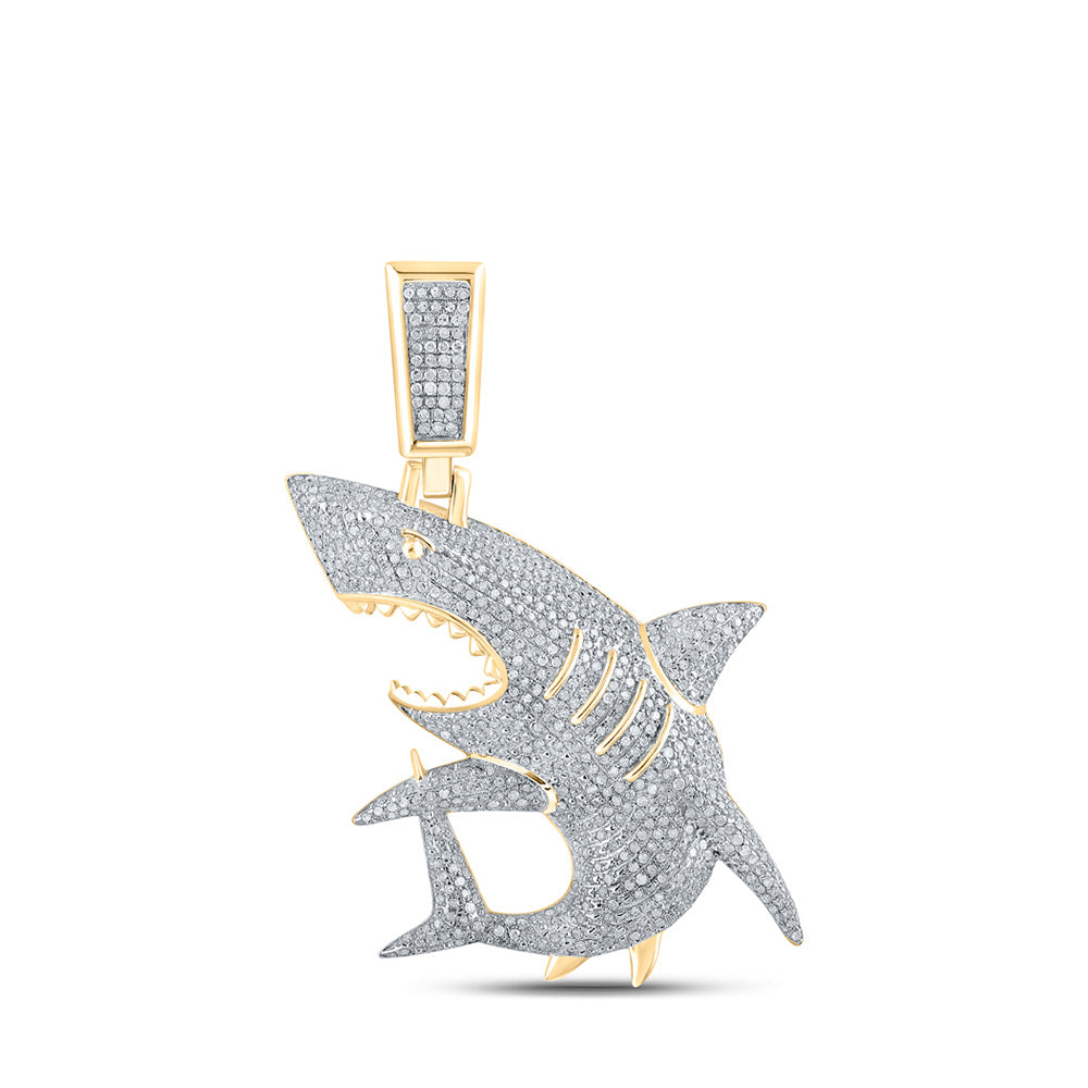 10kt Yellow Gold Mens Round Diamond Shark Charm Pendant 1-1/2 Cttw