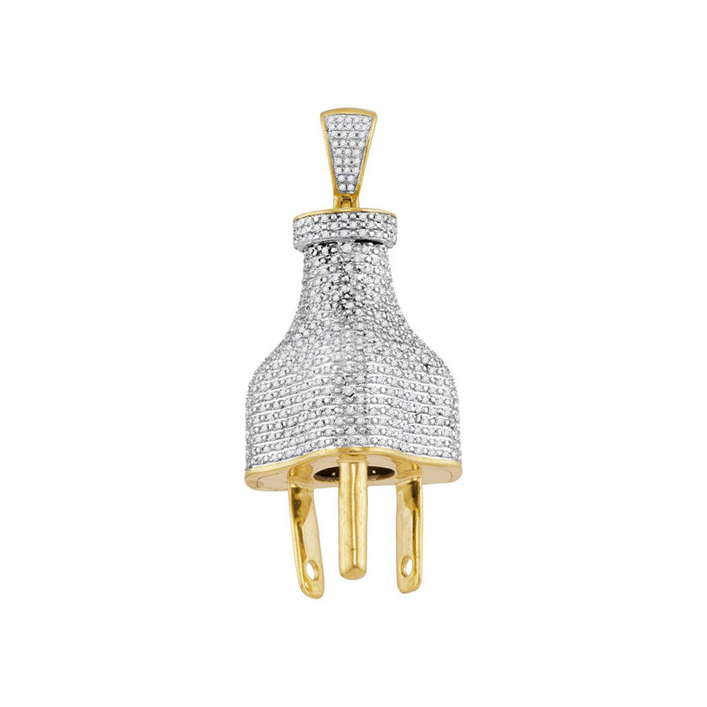 10kt Yellow Gold Mens Round Diamond Plug Charm Pendant 1 Cttw