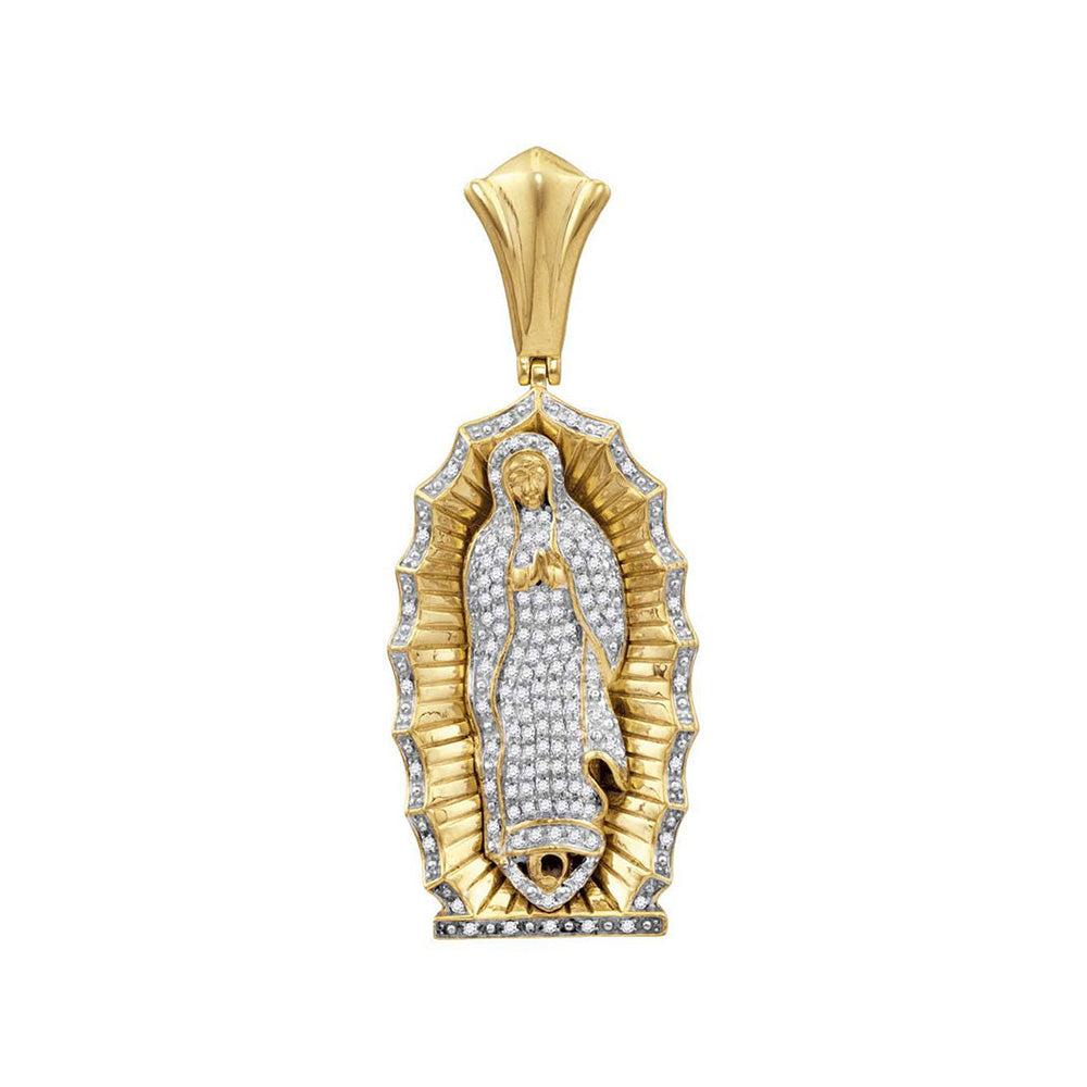 10kt Yellow Gold Mens Round Diamond Guadalupe Mary Charm Pendant 1 Cttw
