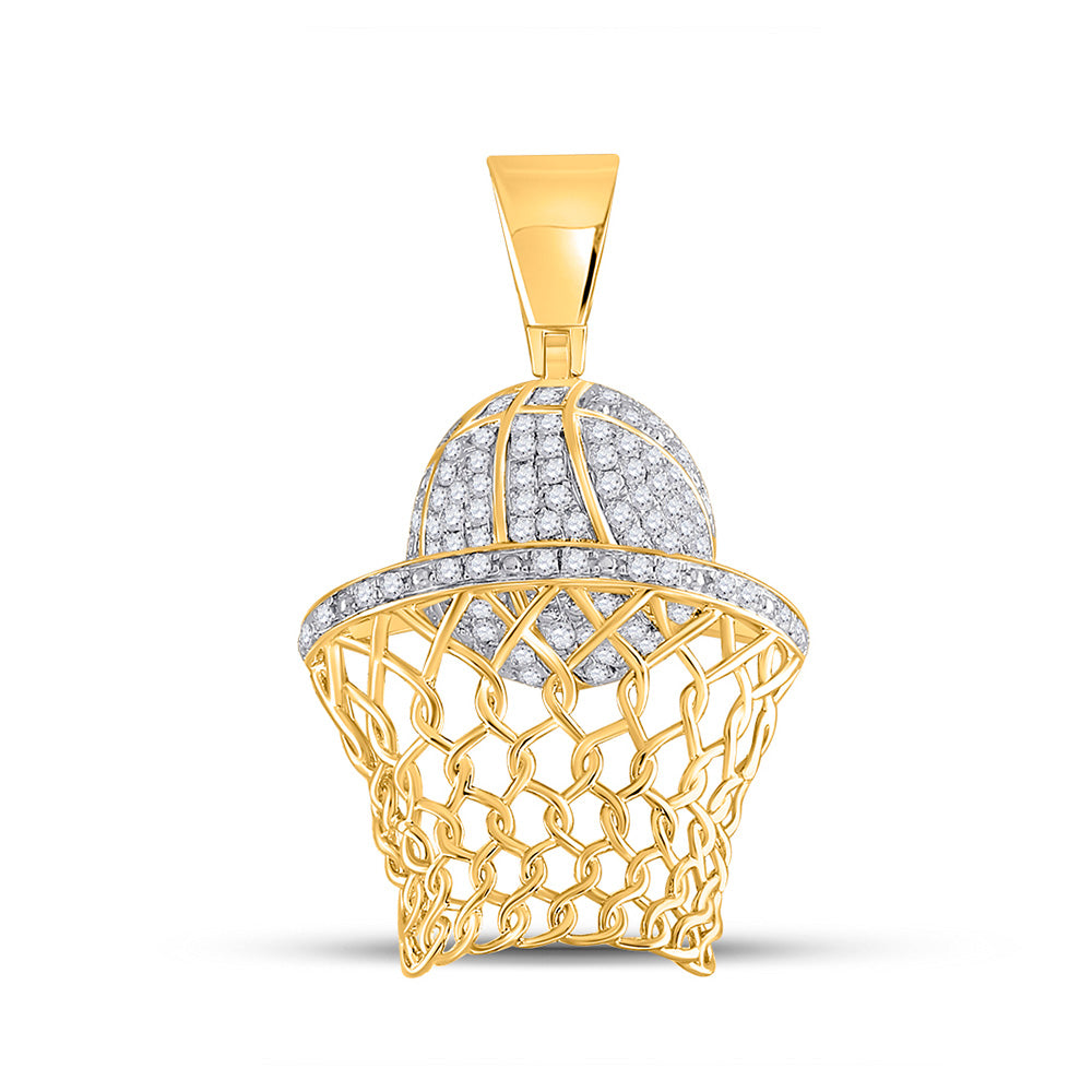 10kt Yellow Gold Mens Round Diamond Basketball Hoop Net Charm Pendant 3/4 Cttw
