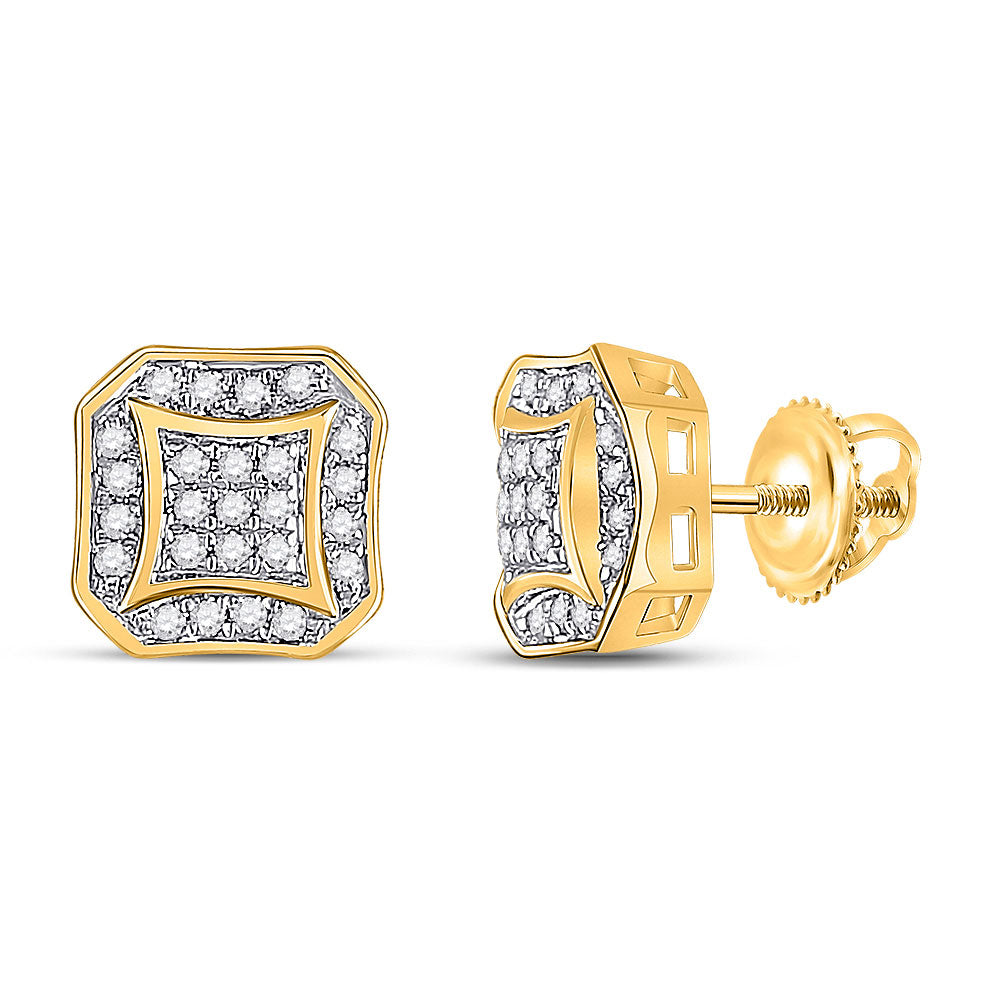 10kt Yellow Gold Mens Round Diamond Square Cluster Earrings 1/6 Cttw