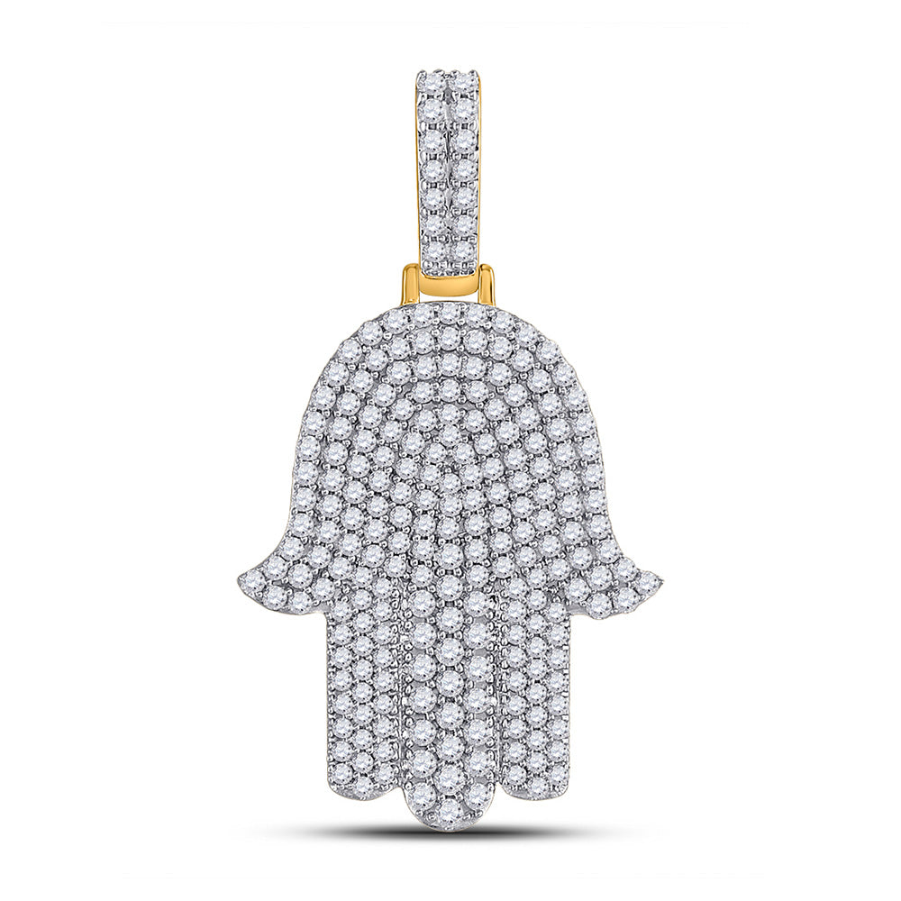 10kt Yellow Gold Mens Round Diamond Hamsa Charm Pendant 1-1/2 Cttw
