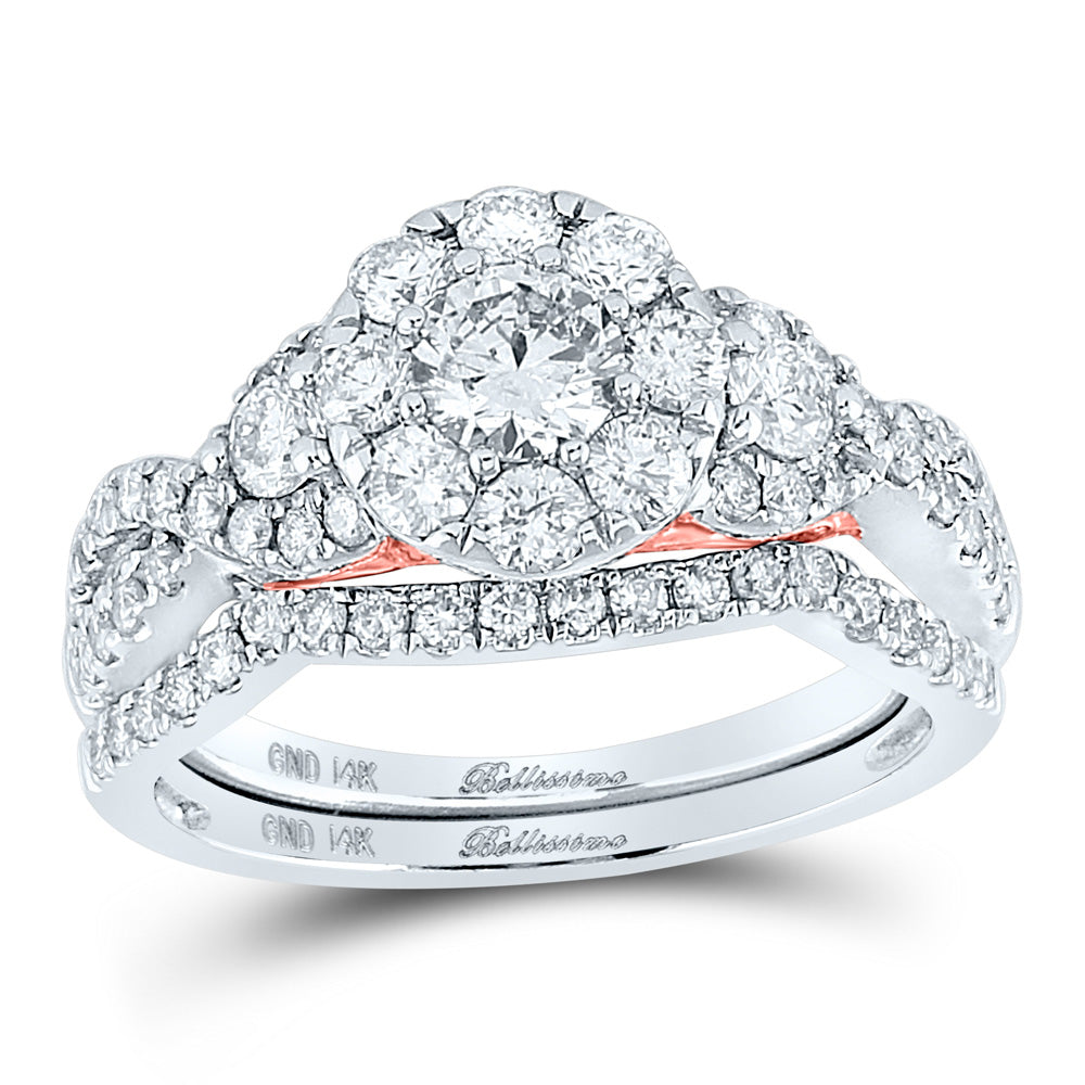 14kt White Gold Round Diamond Bridal Wedding Ring Band Set 1-1/2 Cttw