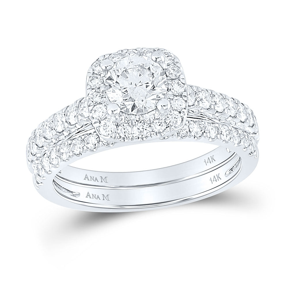 14kt White Gold Round Diamond Bridal Wedding Ring Band Set 1-1/2 Cttw
