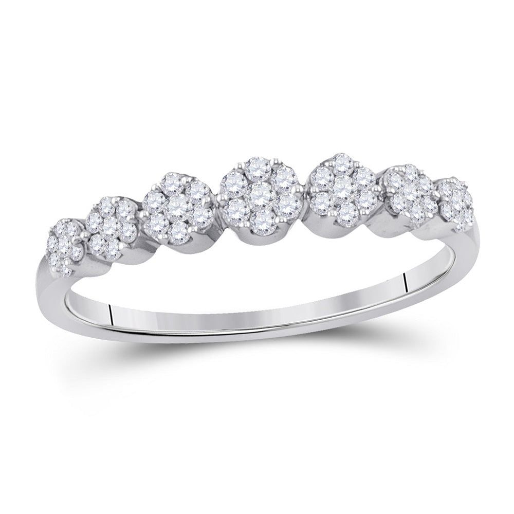 10kt White Gold Womens Round Diamond Flower Cluster Ring 1/4 Cttw