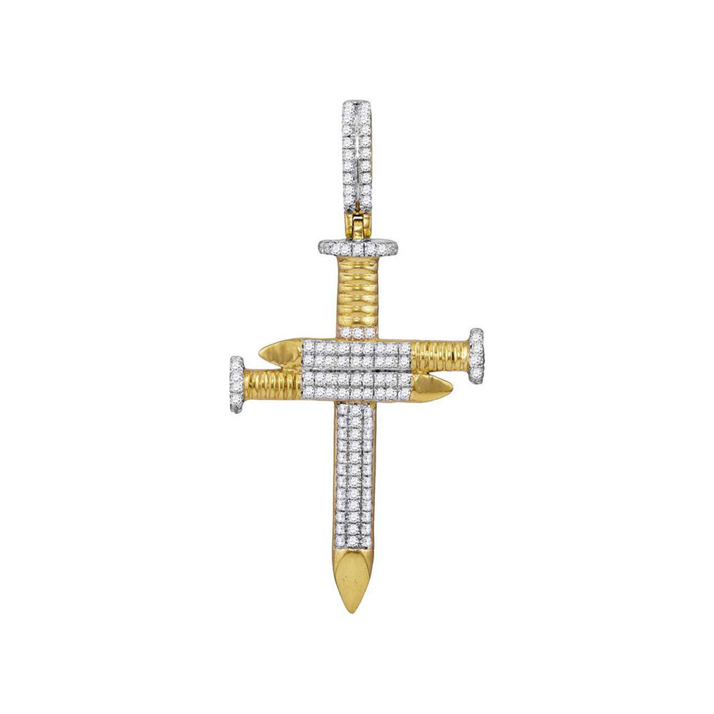 10kt Yellow Gold Mens Round Diamond 3 Nail Cross Charm Pendant 3/4 Cttw