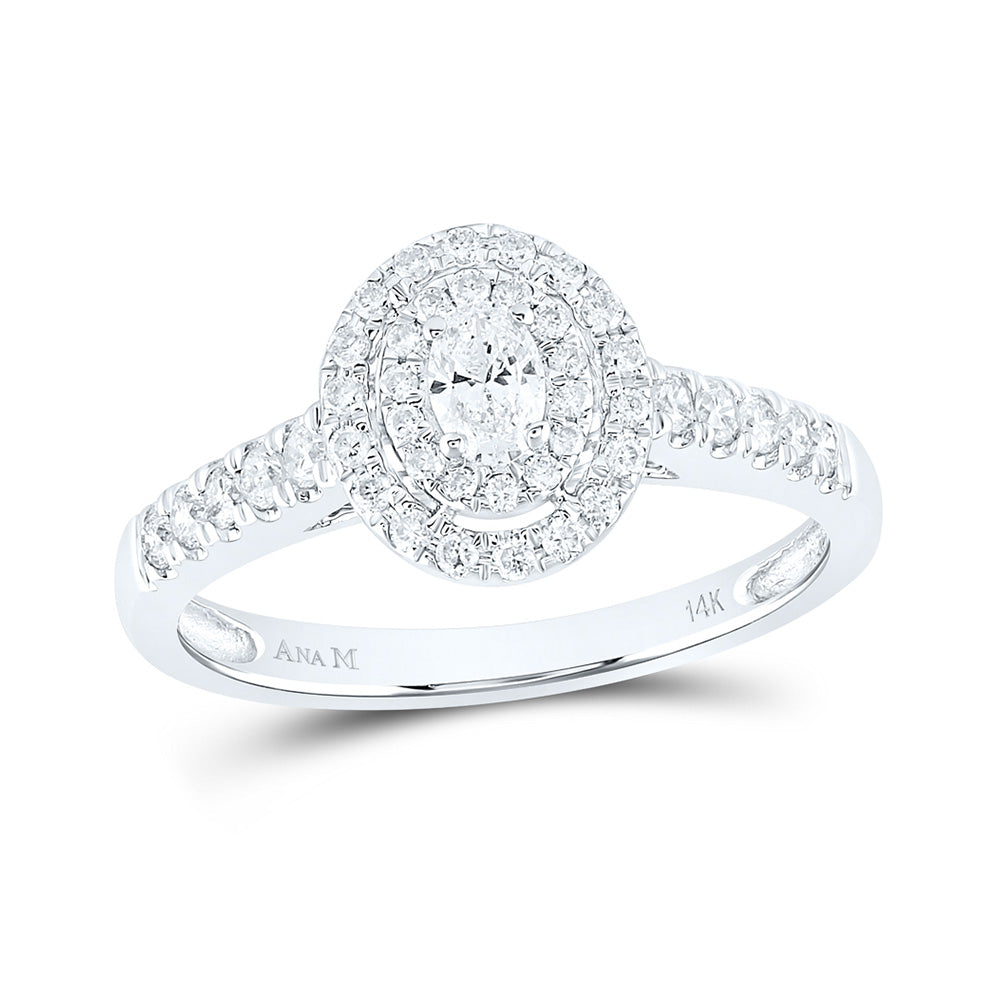 14kt White Gold Oval Diamond Halo Bridal Wedding Engagement Ring 1/2 Cttw