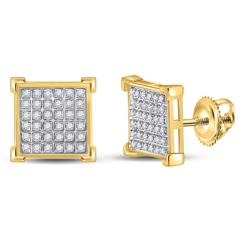 10kt Yellow Gold Mens Round Diamond Square Earrings 1/5 Cttw