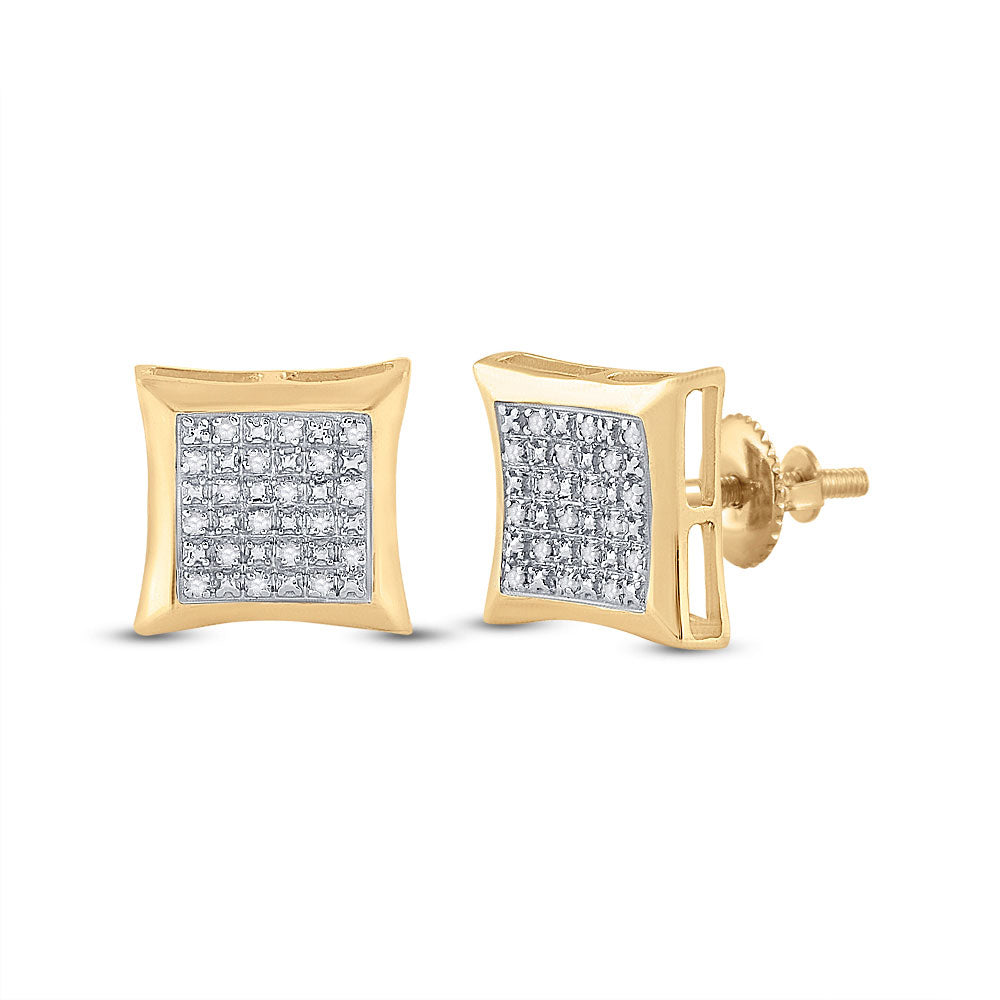 10kt Yellow Gold Mens Round Diamond Kite Square Earrings 1/12 Cttw