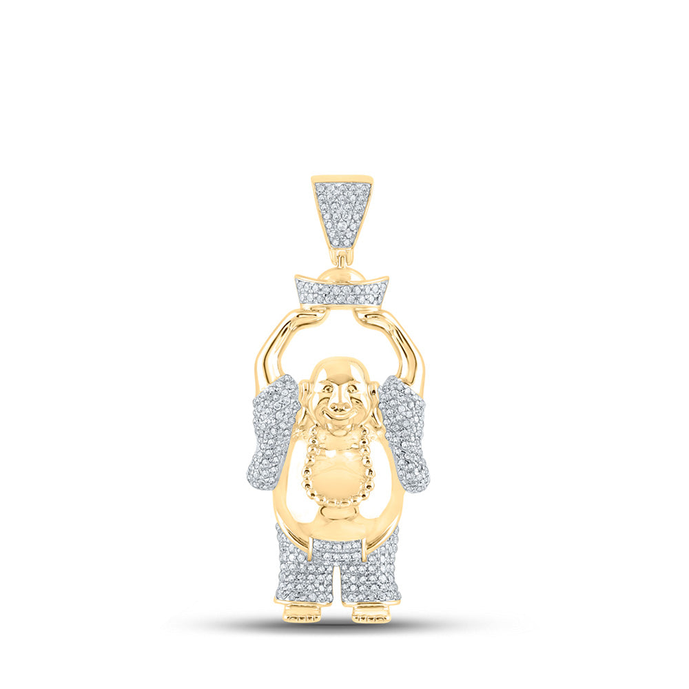 10kt Yellow Gold Mens Round Diamond Laughing Buddha Hotei Charm Pendant 1 Cttw