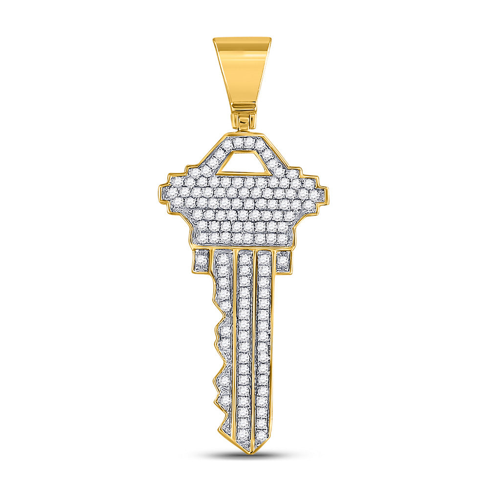 10kt Yellow Gold Mens Diamond Key Charm Fashion Pendant 5/8 Cttw