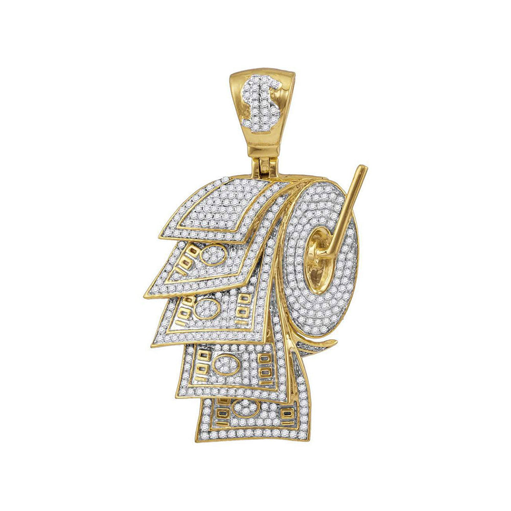 10kt Yellow Gold Mens Round Diamond Dollar Bill Toilet Paper Roll Charm Pendant 2-7/8 Cttw