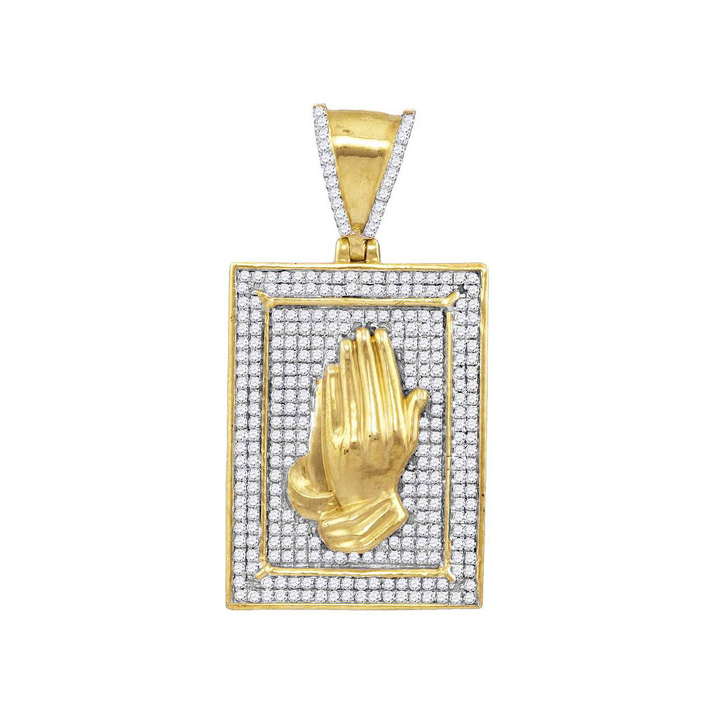 10kt Yellow Gold Mens Round Diamond Praying Hands Frame Charm Pendant 1/2 Cttw