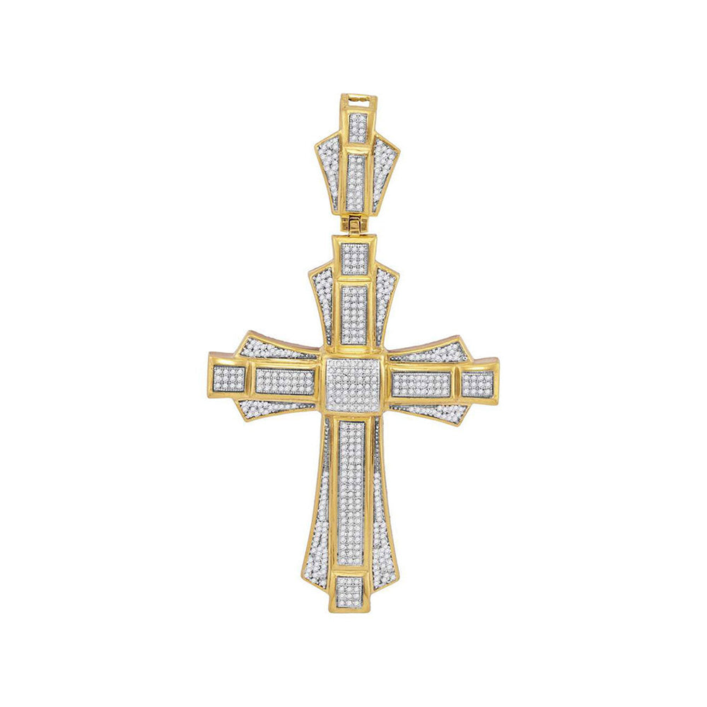 10kt Yellow Gold Mens Round Diamond Cross Saint John Charm Pendant 1 Cttw