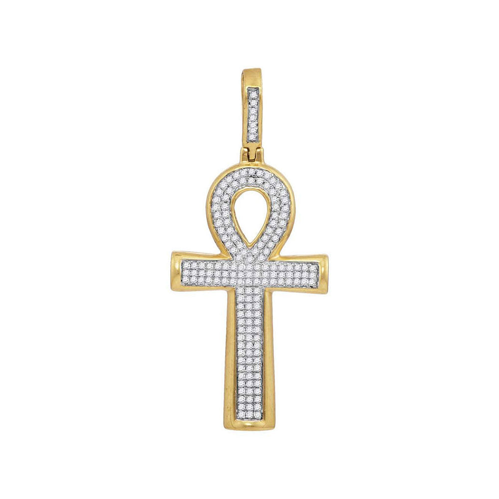 10kt Yellow Gold Mens Round Diamond Ankh Cross Charm Pendant 1/3 Cttw