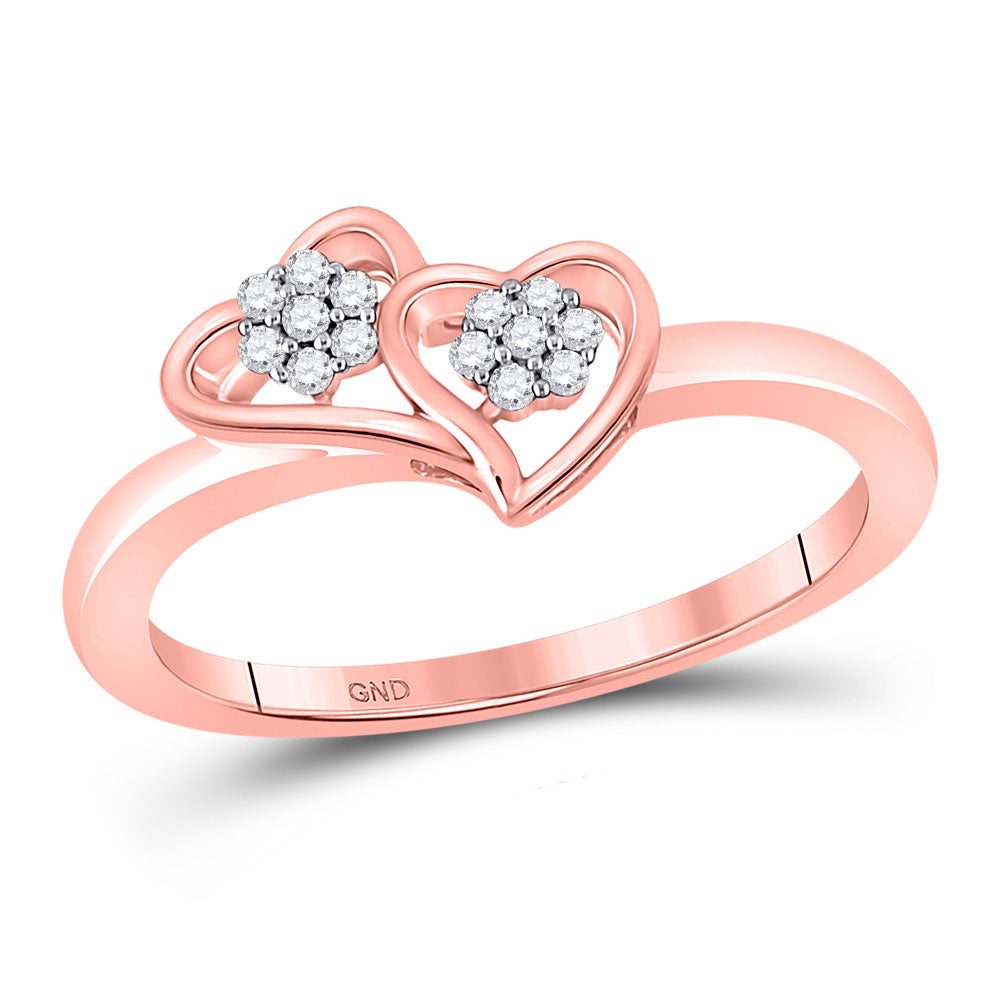 10kt Rose Gold Womens Round Diamond Double Heart Ring 1/10 Cttw