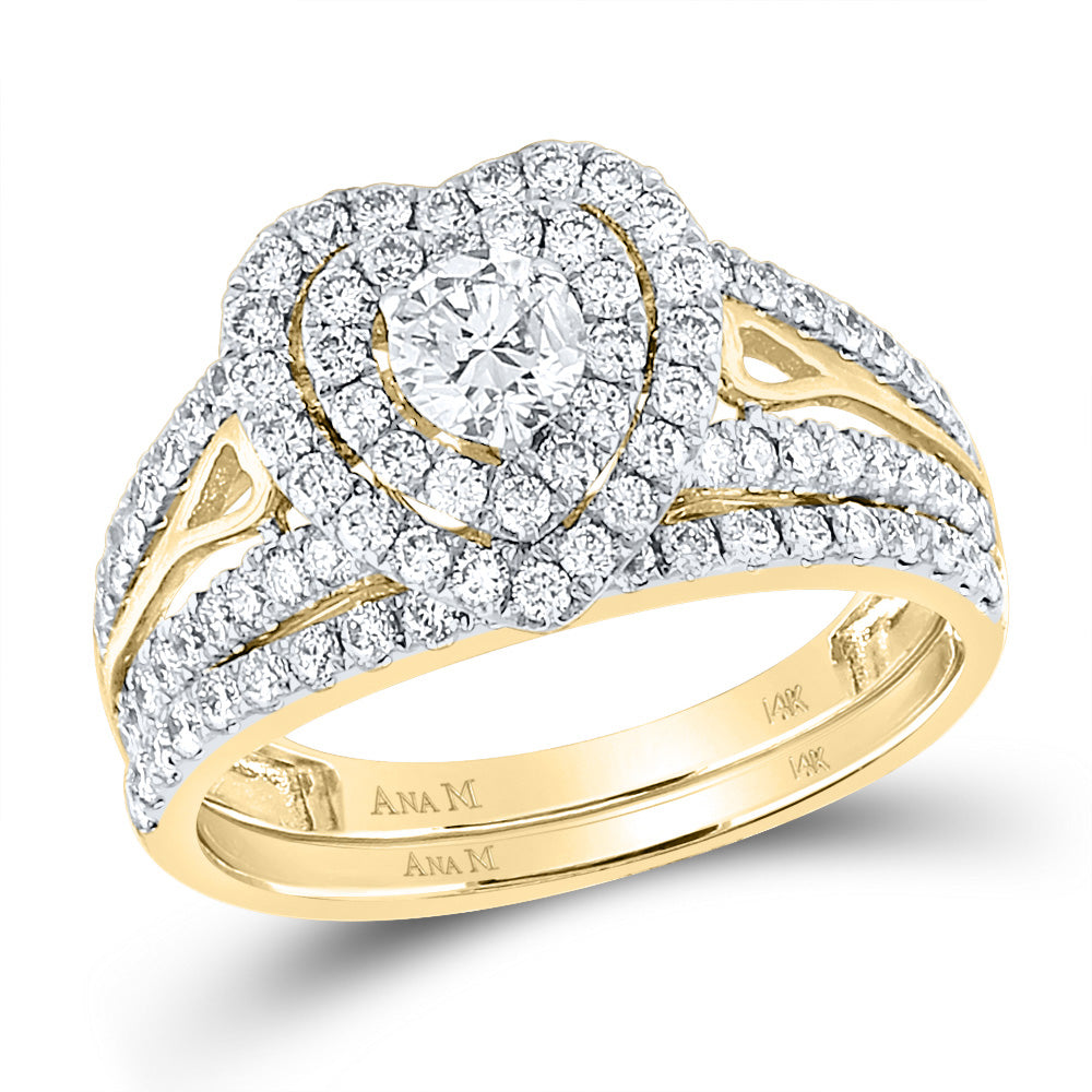 14kt Yellow Gold Round Diamond Bridal Wedding Ring Band Set 1-1/5 Cttw
