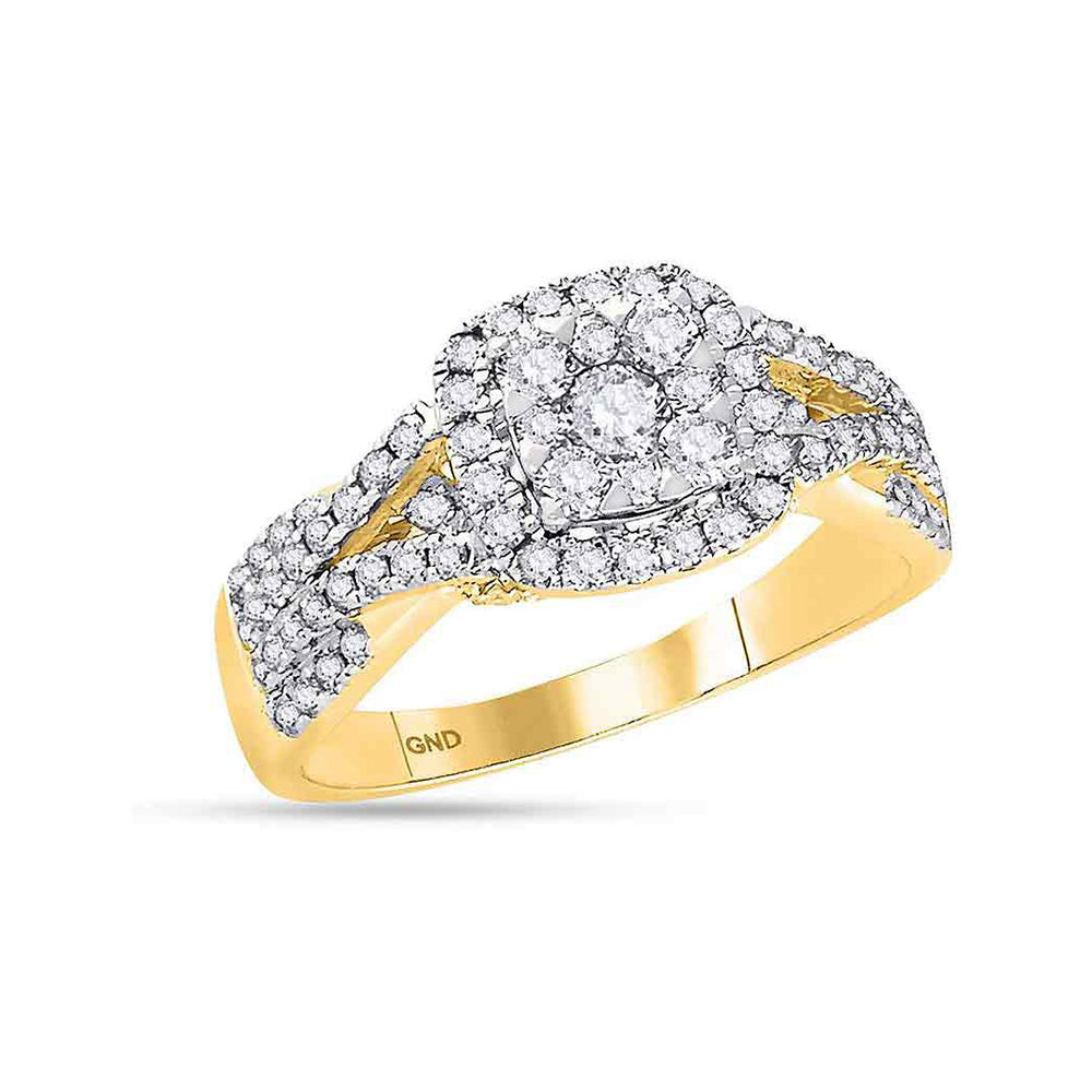 14kt Yellow Gold Round Diamond Square Cluster Bridal Wedding Engagement Ring 1 Cttw