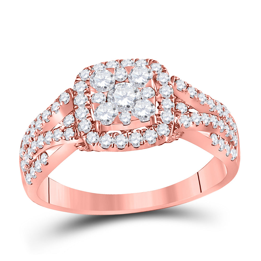 14kt Rose Gold Round Diamond Square Cluster Bridal Wedding Engagement Ring 1 Cttw