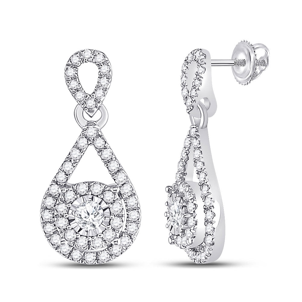 10kt White Gold Womens Round Diamond Teardrop Stud Earrings 1/2 Cttw