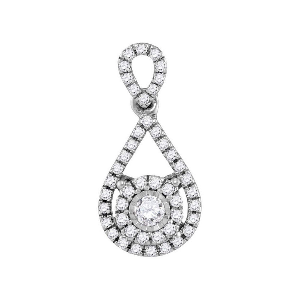 10kt White Gold Womens Round Diamond Teardrop Pendant 1/4 Cttw