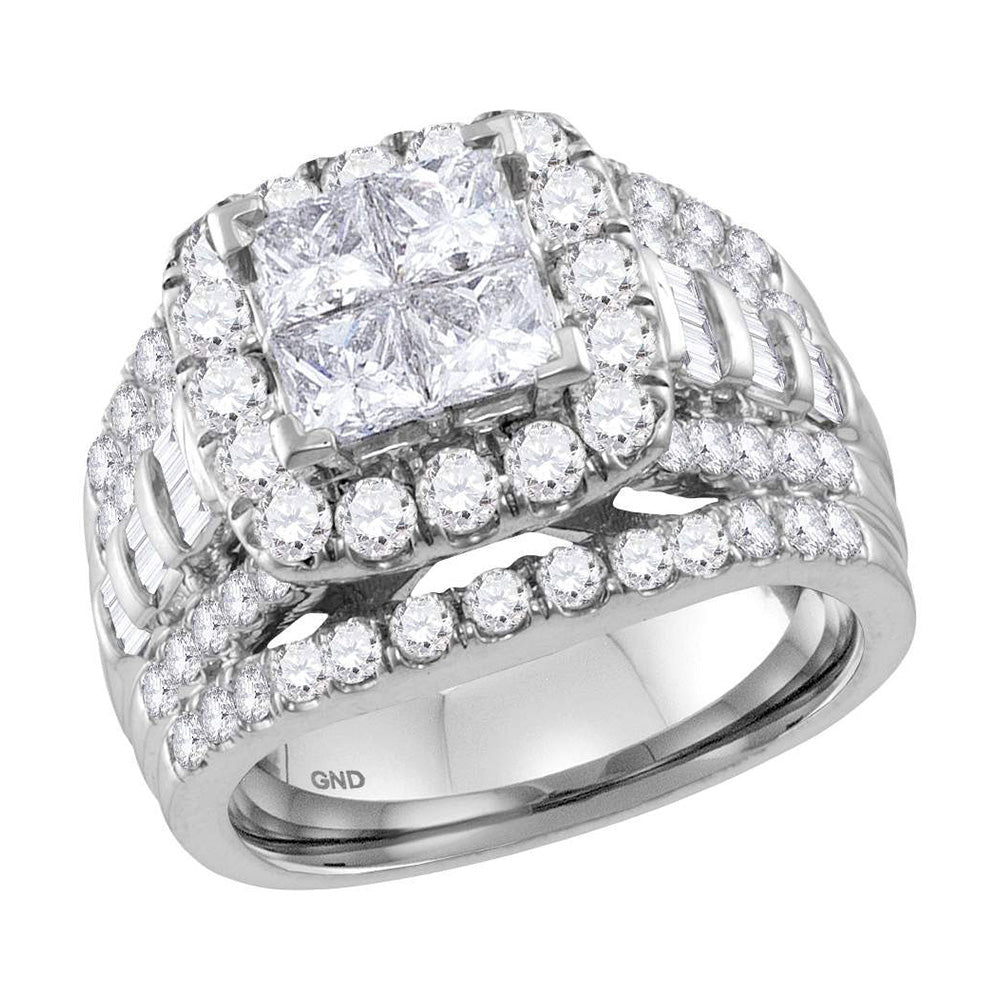 14kt White Gold Princess Diamond Cluster Halo Bridal Wedding Engagement Ring 3 Cttw