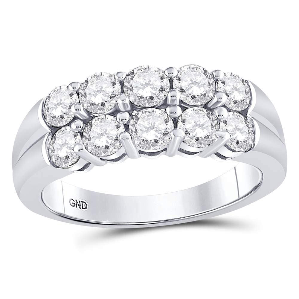 14kt White Gold Womens Round Diamond 2-Row Anniversary Band Ring 1-1/2 Cttw