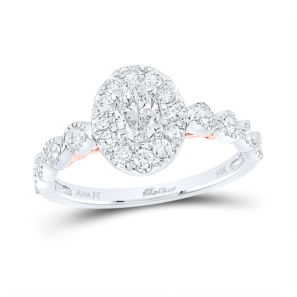 14kt Two-tone Gold Oval Diamond Halo Bridal Wedding Engagement Ring 3/4 Cttw