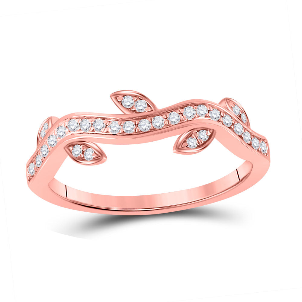 10kt Rose Gold Womens Round Diamond Vine Stackable Band Ring 1/6 Cttw