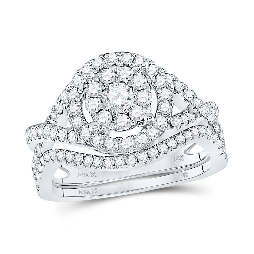 14kt White Gold Round Diamond Bridal Wedding Ring Band Set 1 Cttw