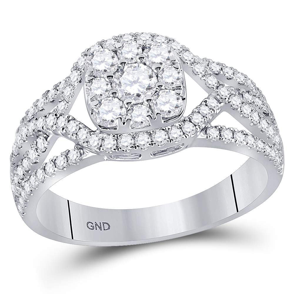 14kt White Gold Round Diamond Cluster Bridal Wedding Engagement Ring 1 Cttw