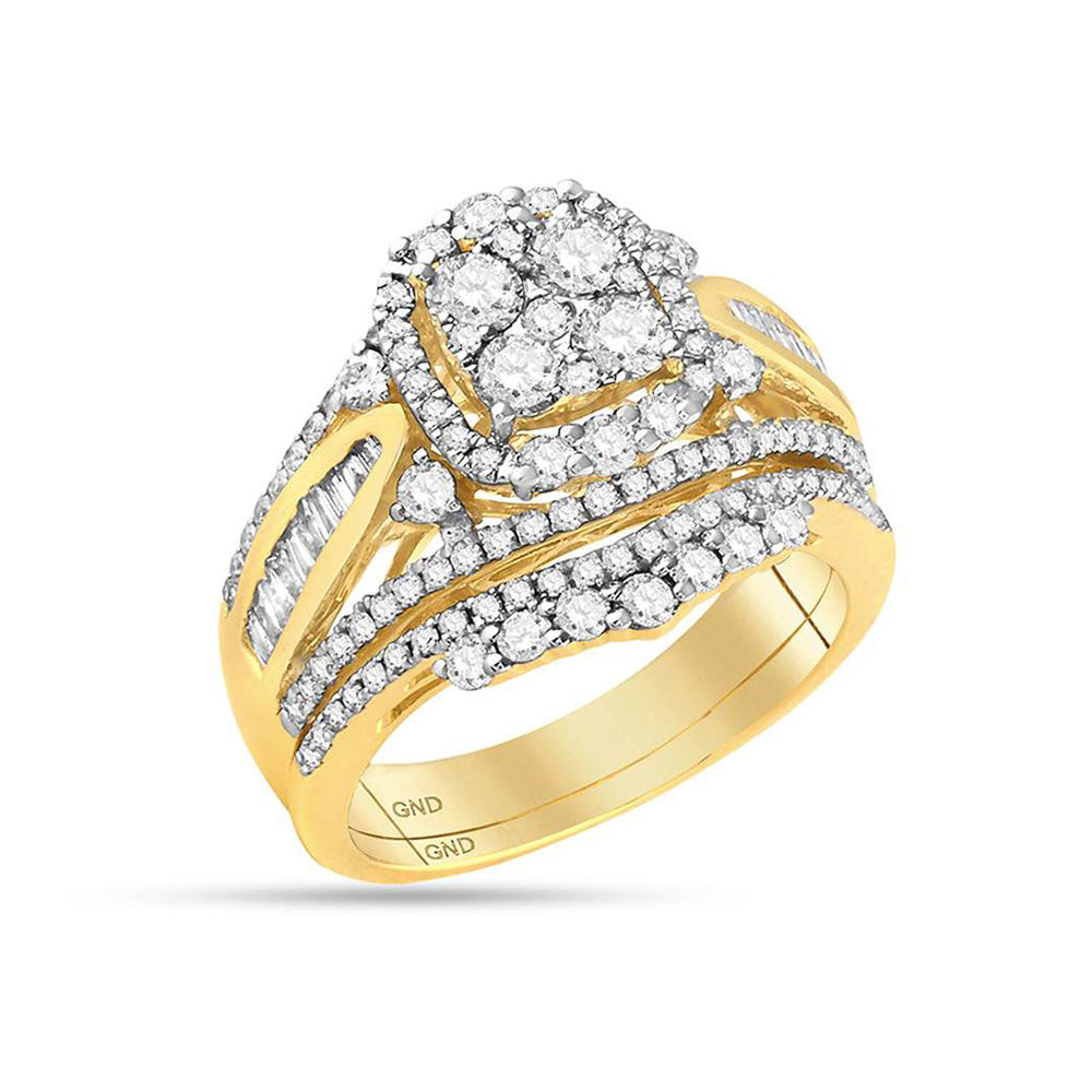 14kt Yellow Gold Round Diamond Bridal Wedding Ring Band Set 1-5/8 Cttw