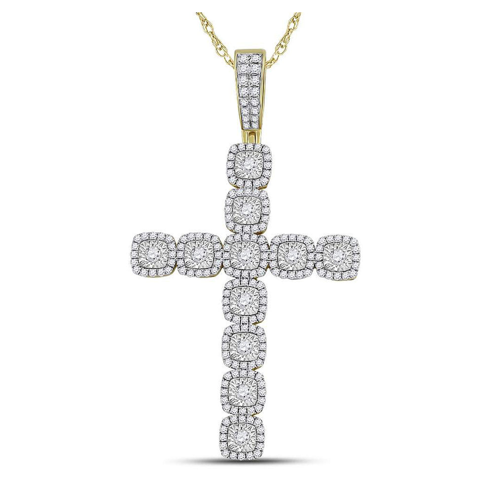 14kt Yellow Gold Mens Round Diamond Cross Charm Pendant 2 Cttw