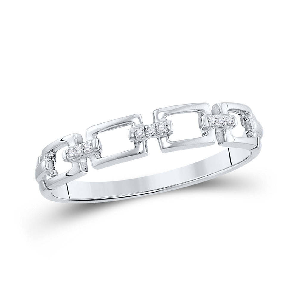 14kt White Gold Womens Round Diamond Chain Link Stackable Band Ring .03 Cttw