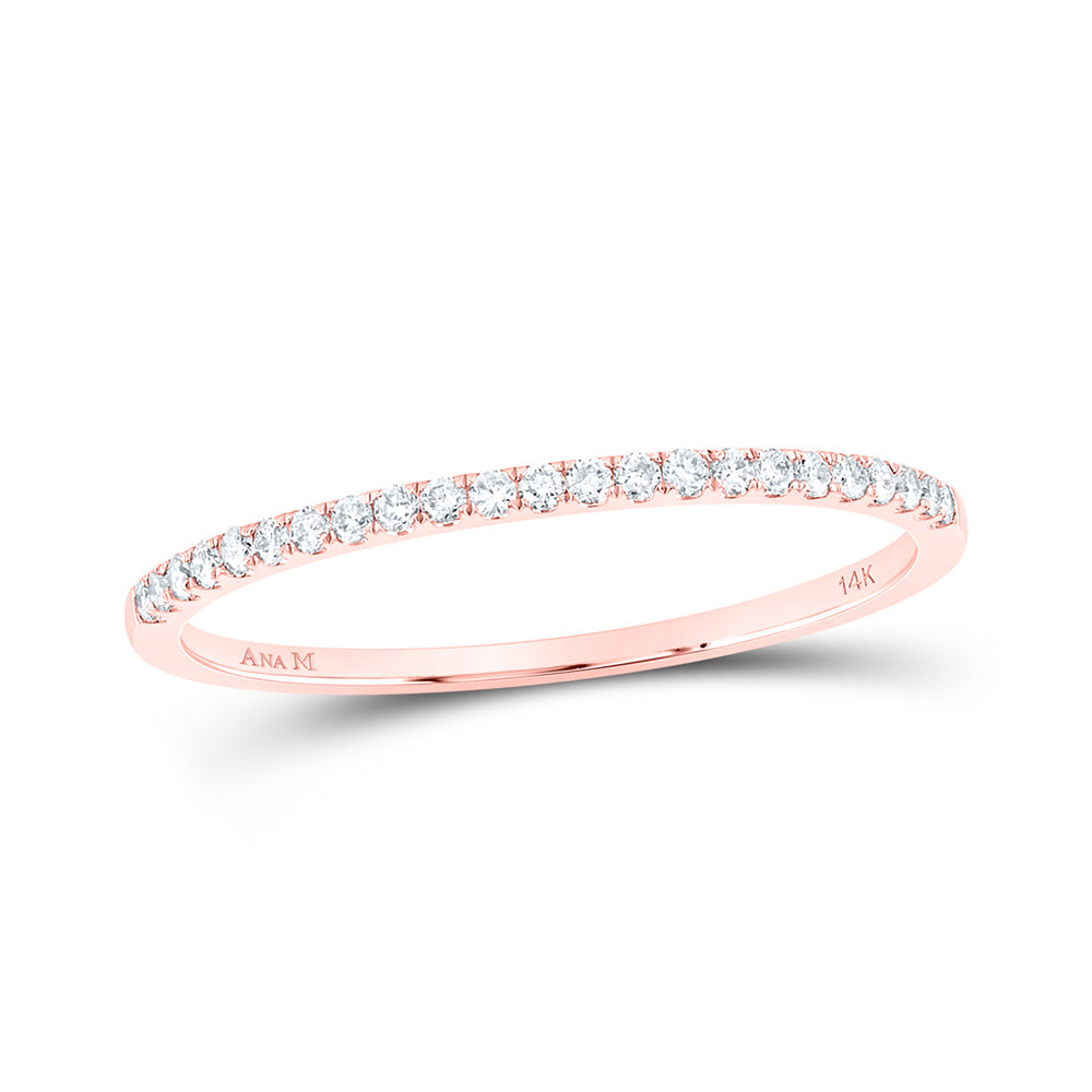 14kt Rose Gold Womens Round Diamond Stackable Band Ring 1/8 Cttw