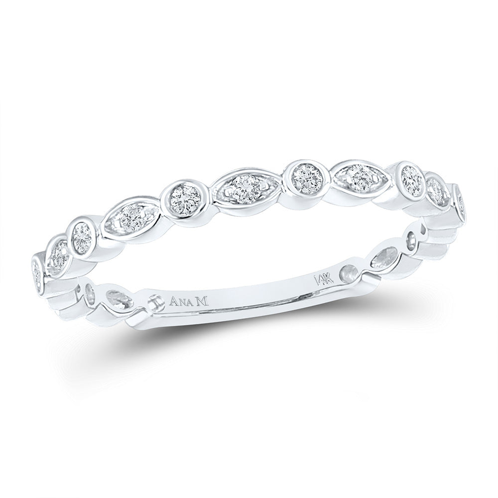 14kt White Gold Womens Round Diamond Stackable Band Ring 1/8 Cttw