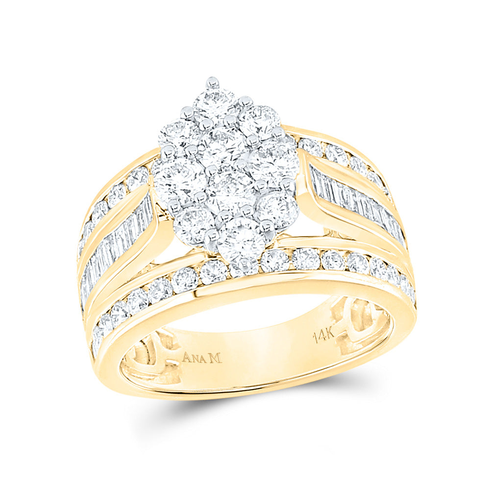 14kt Yellow Gold Round Diamond Cluster Bridal Wedding Engagement Ring 2 Cttw