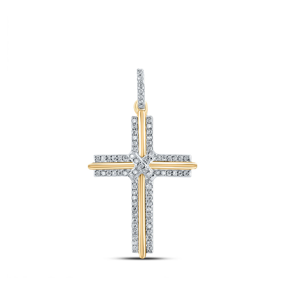 10kt Yellow Gold Mens Round Diamond Cross Charm Pendant 1/5 Cttw