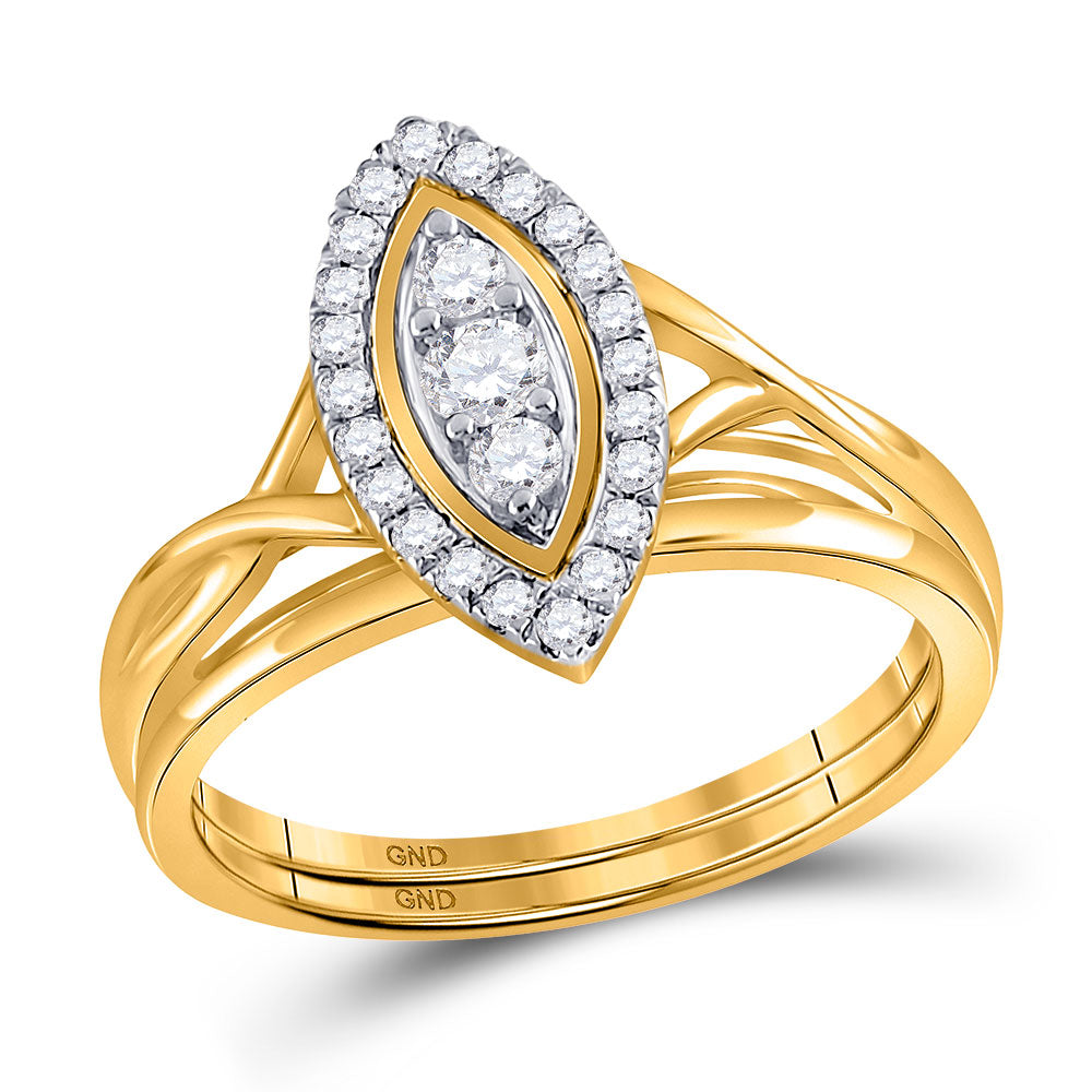 10kt Yellow Gold Round Diamond Bridal Wedding Ring Band Set 1/3 Cttw