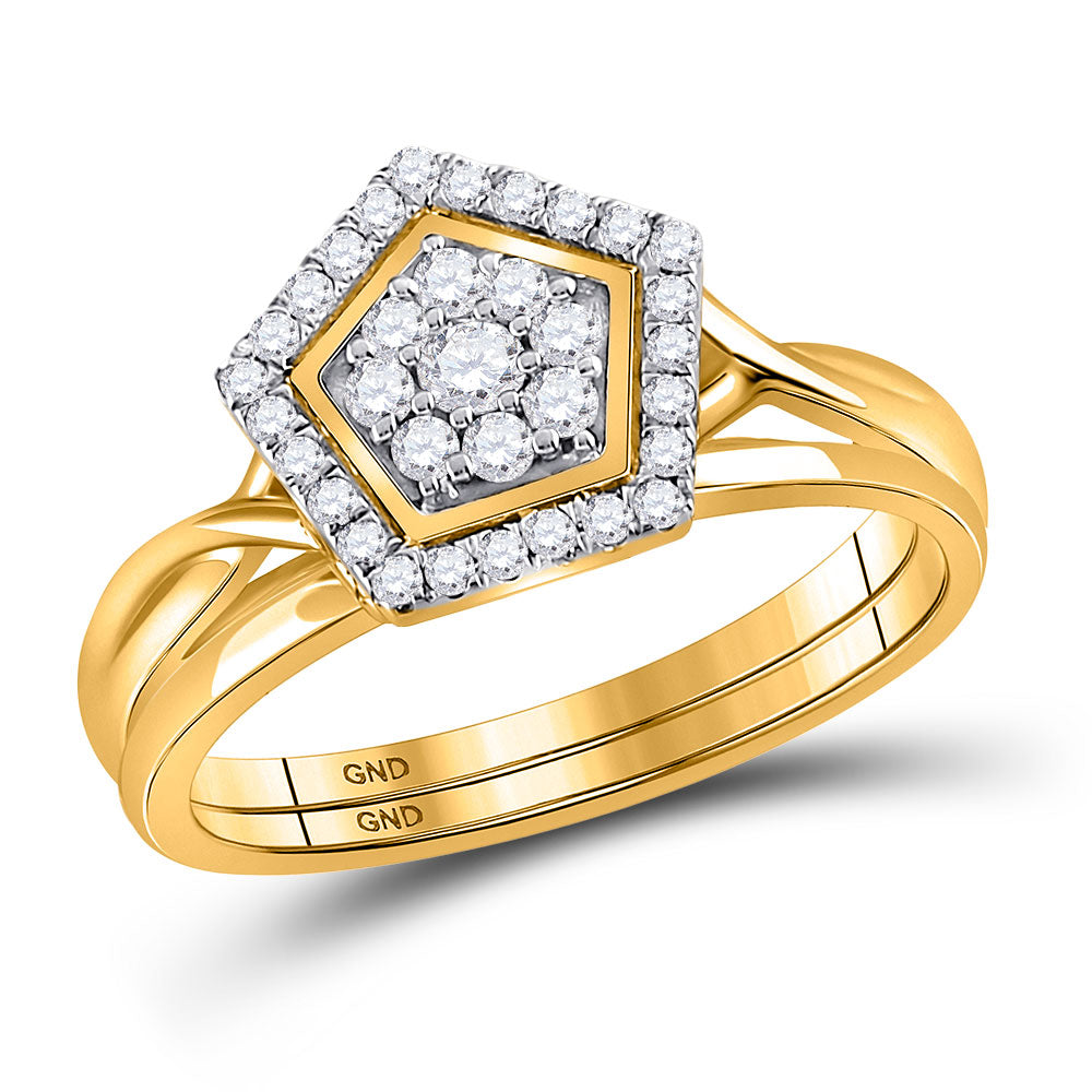 10kt Yellow Gold Round Diamond Bridal Wedding Ring Band Set 1/3 Cttw