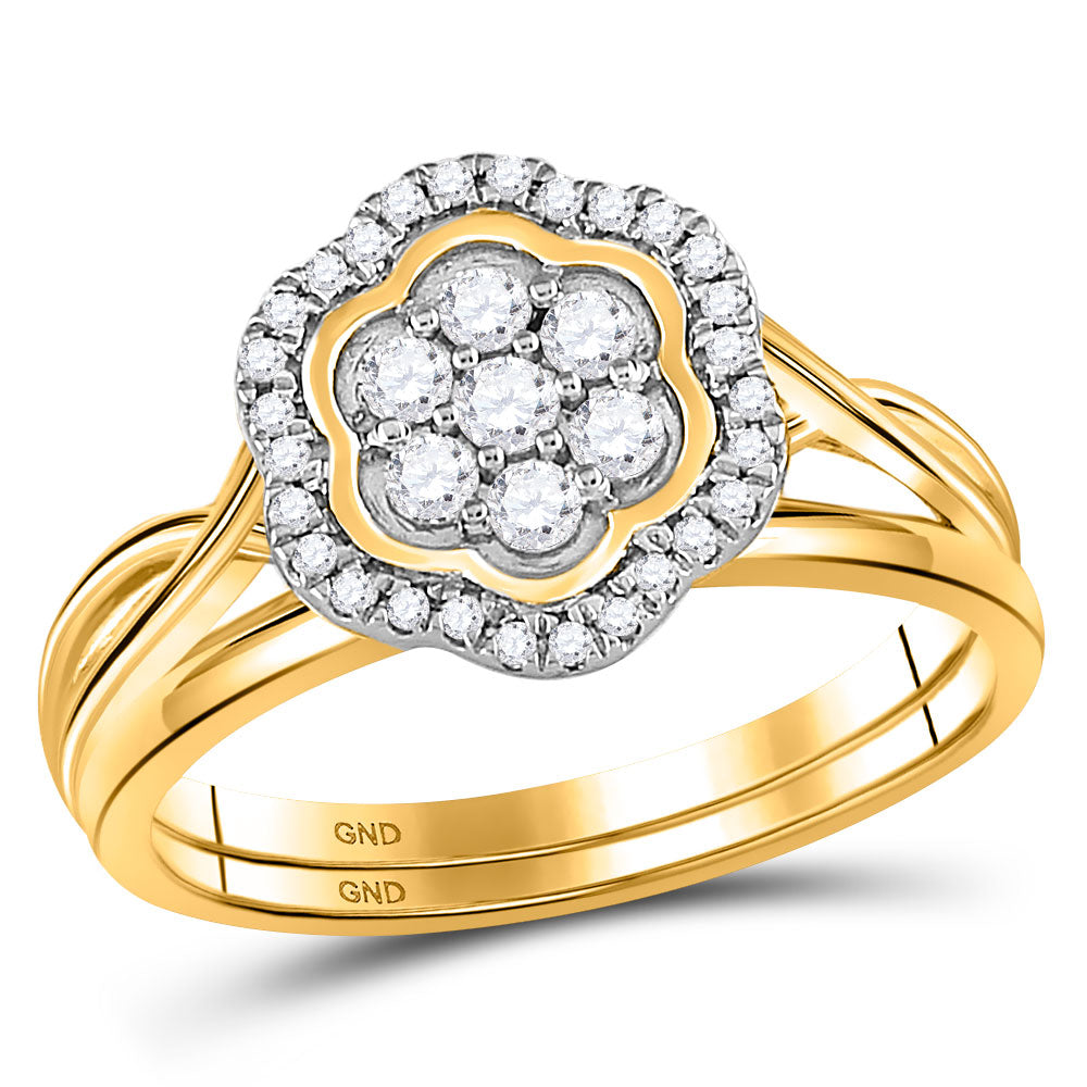 10kt Yellow Gold Round Diamond Bridal Wedding Ring Band Set 1/3 Cttw