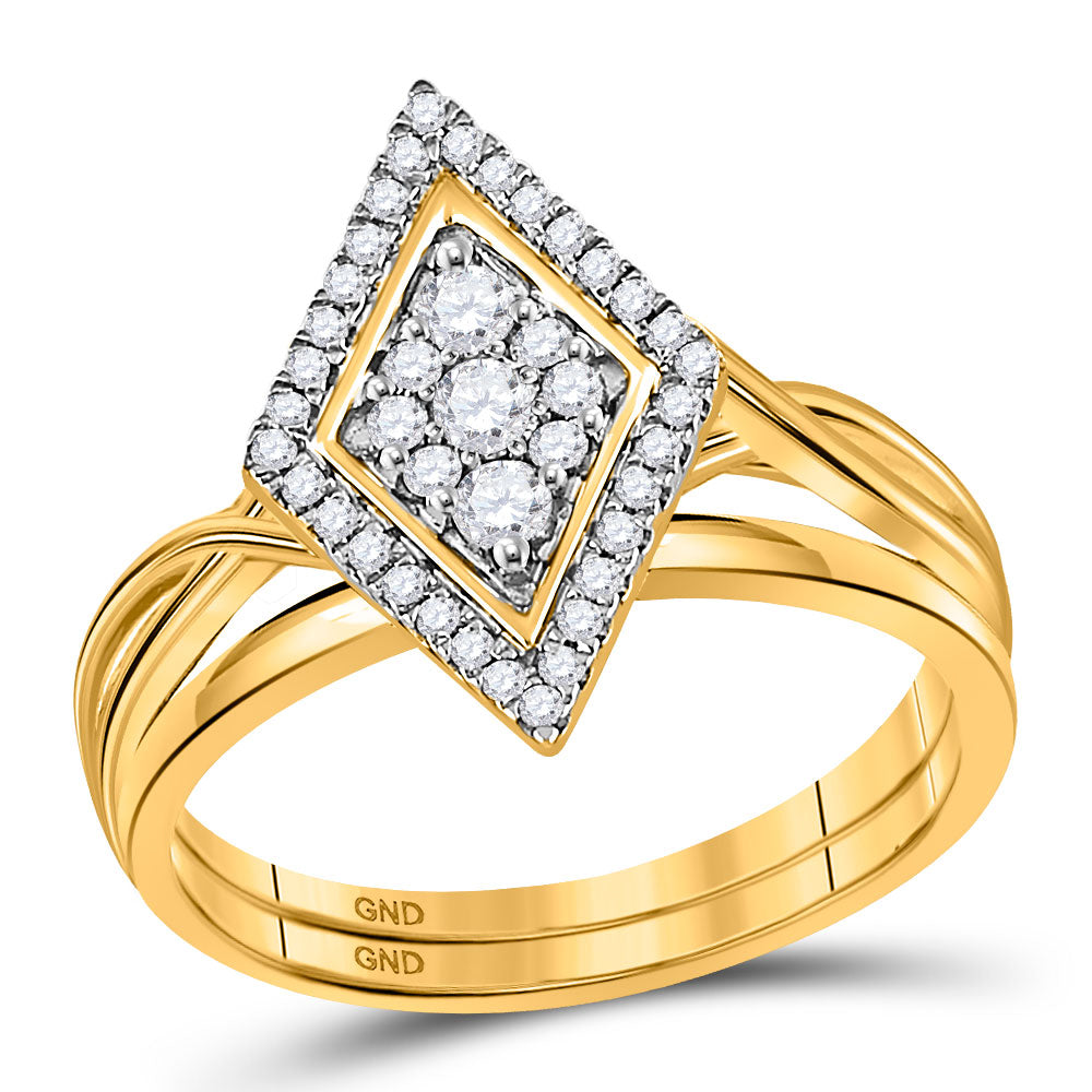 10kt Yellow Gold Round Diamond Bridal Wedding Ring Band Set 1/3 Cttw